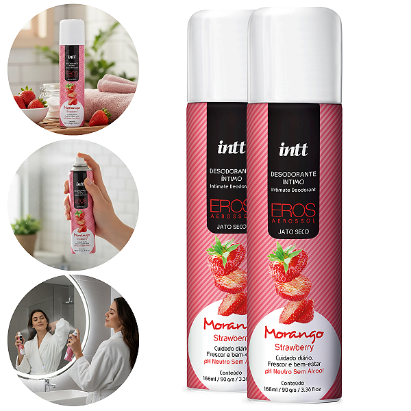 Desodorante Íntimo Eros Intt Morango 166ml/90g - kit 2 und