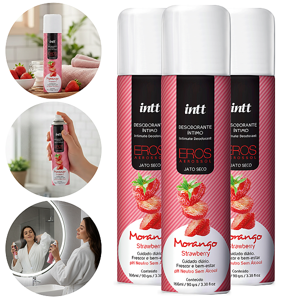 Desodorante Íntimo Eros Intt Morango 166ml/90g - kit 3 und