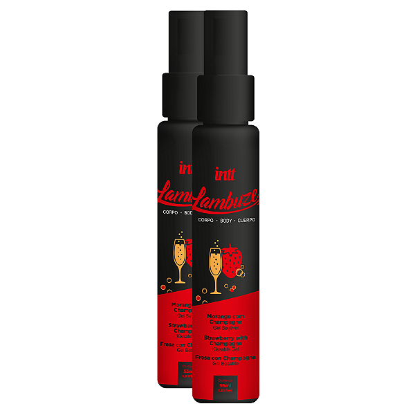 Lambuze Gel Beijável Intt Morango/Champagne 55ml - Kit 2 und
