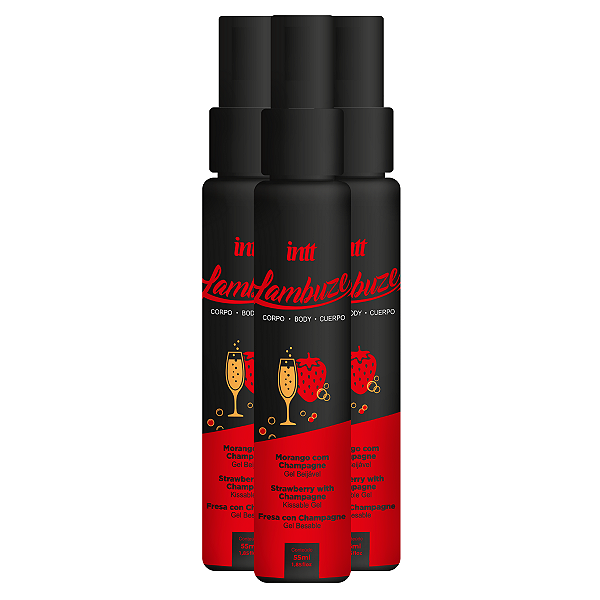 Lambuze Gel Beijável Intt Morango/Champagne 55ml - Kit 3 und