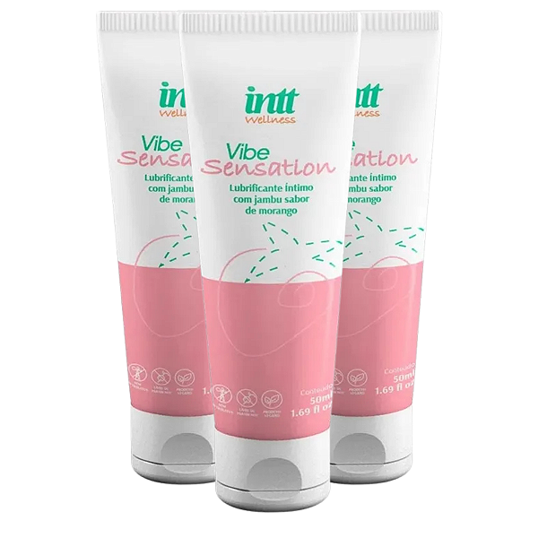 Vibe Sensation Lubrificante Íntimo Intt Sabor Morango 50ml - Kit 3 und