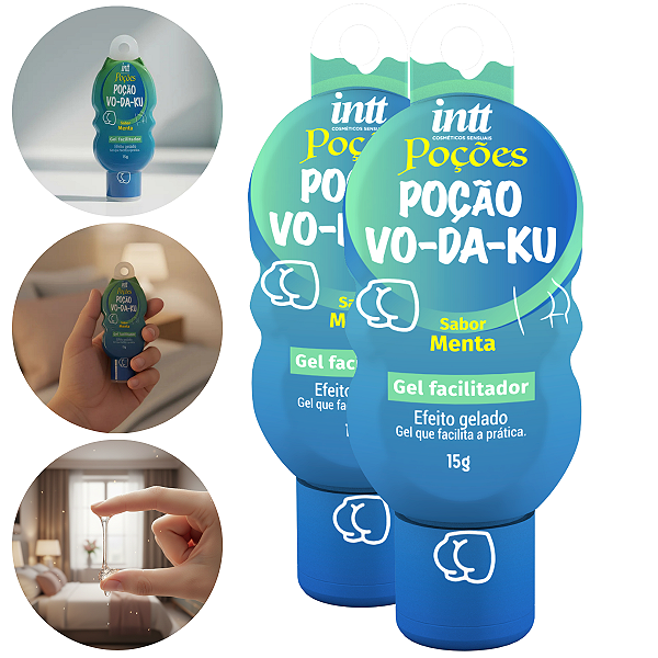 Poção Vo-da-ku Gel Facilitador Gelado Intt Sabor Menta 15g - Kit 2 und