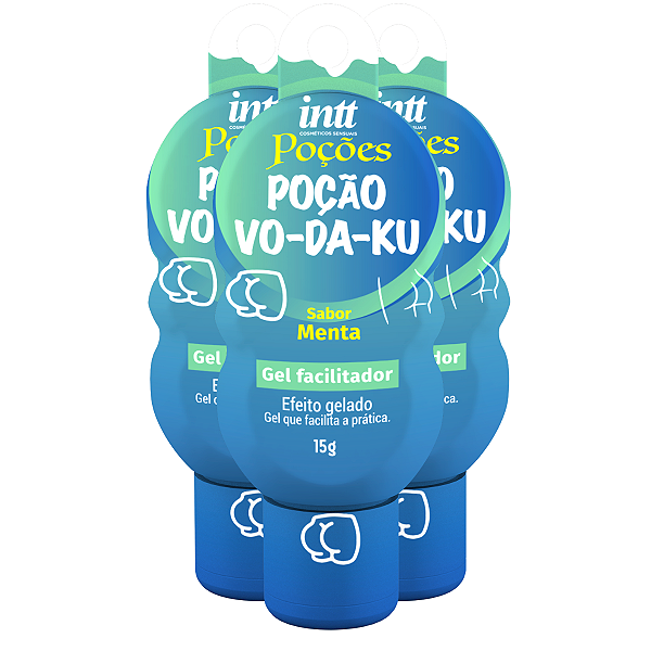 Poção Vo-da-ku Gel Facilitador Gelado Intt Sabor Menta 15g - Kit 3 und
