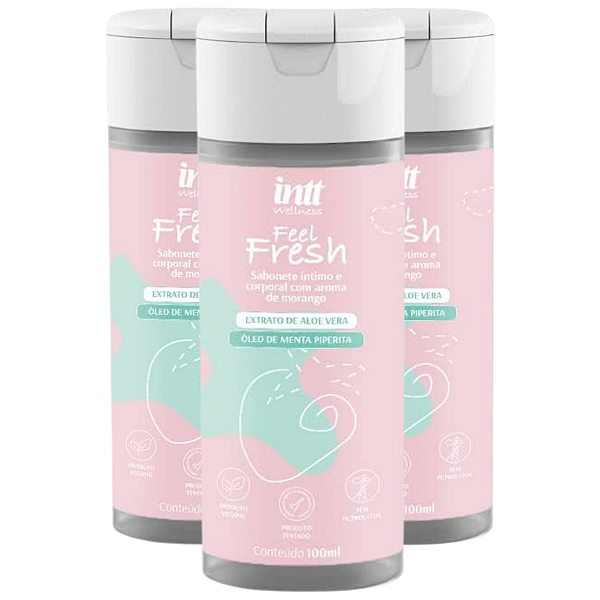 Feel Fresh Sabonete Líquido Íntimo e Corporal Intt Morango 100ml - Kit 3 und