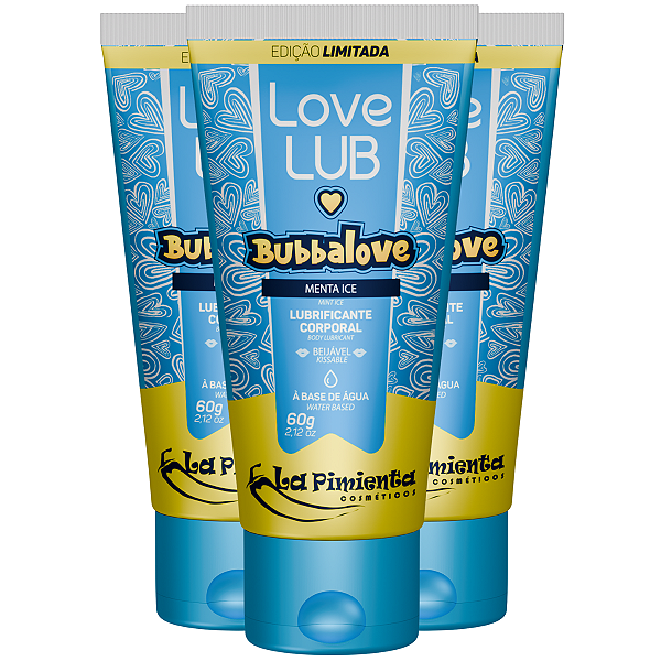 Love Lub Bubbalove Lubrificante Corporal Menta Ice La Pimienta 60g - Kit 3 und