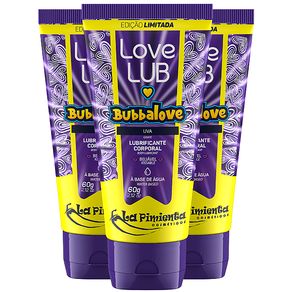 Love Lub Bubbalove Lubrificante Corporal Uva La Pimienta 60g - Kit 3 und