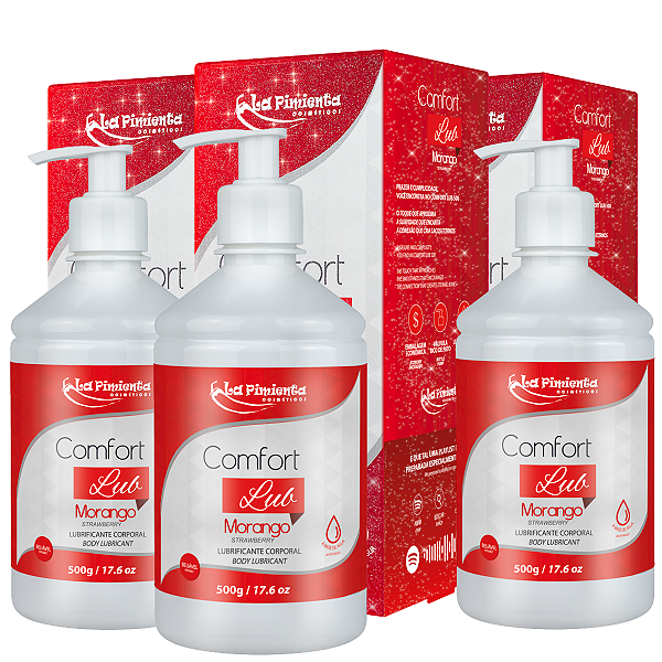 Confort Lub Lubrificante Beijável Morango La Pimienta 500g - Kit 3 und