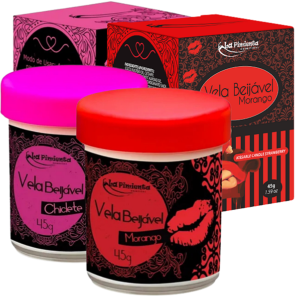 Kit Velas Beijáveis - Sabor Chiclete + Sabor Morango La Pimienta Óleo de Massagem 45g