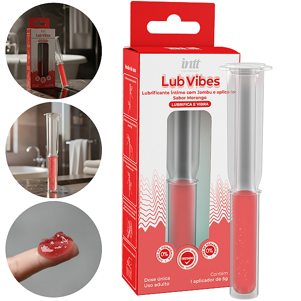 Lub Vibes Morango Intt Lubrificante Beijável com Efeito Vibrante 5g