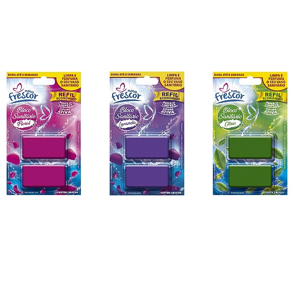 Refil Para Cestinho Bloco Sanitário Novo Frescor c/ 2 unidades Diversas Fragrâncias