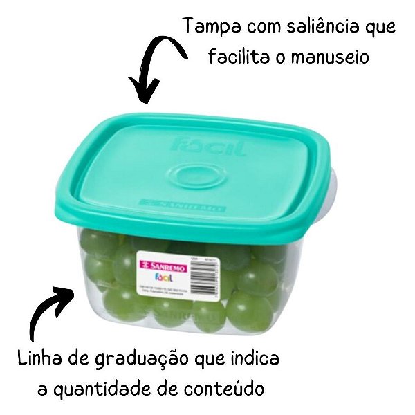 Pote Vasilha Plástica Quadrada Multiuso Linha Fácil Com Tampa 800 ml - SANREMO