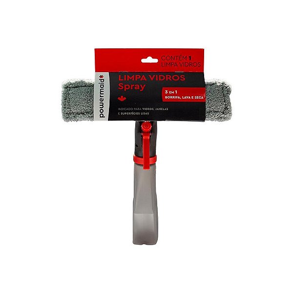 Rodo Limpa Vidros Spray 3 em 1 Powermaid Borrifador, Lava e Seca Com Reservatório 240ML