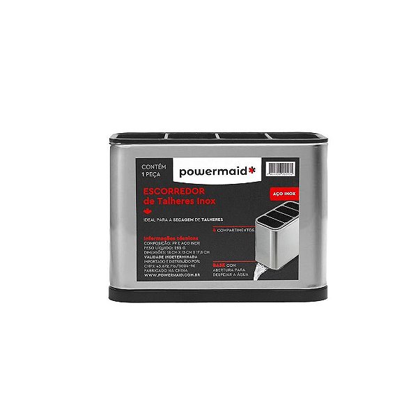 Escorredor de Talheres Aço Inox Com Abertura Para Despejo de Água Powermaid