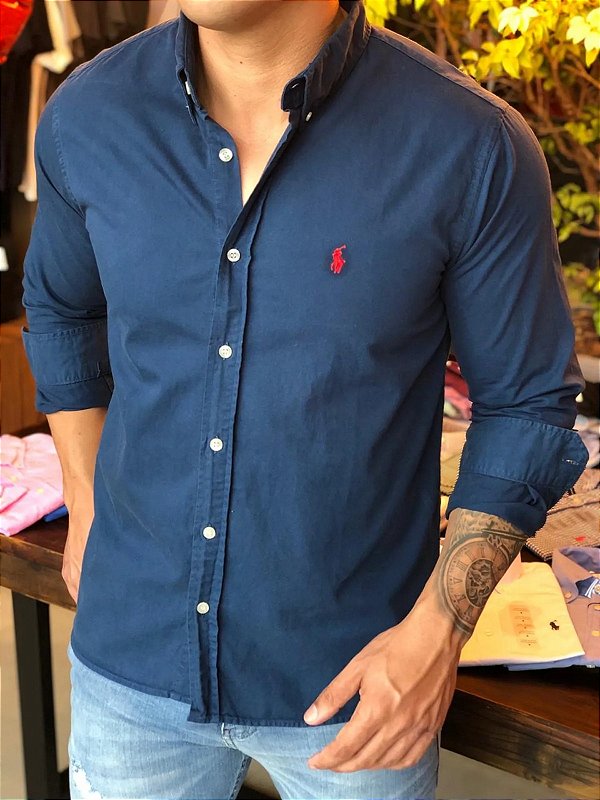 Camisa Oxford Ralph Lauren Masculina Marinho