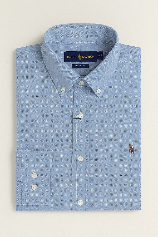 Camisa Oxford Ralph Lauren Masculina Cinza Claro Logo Colorido