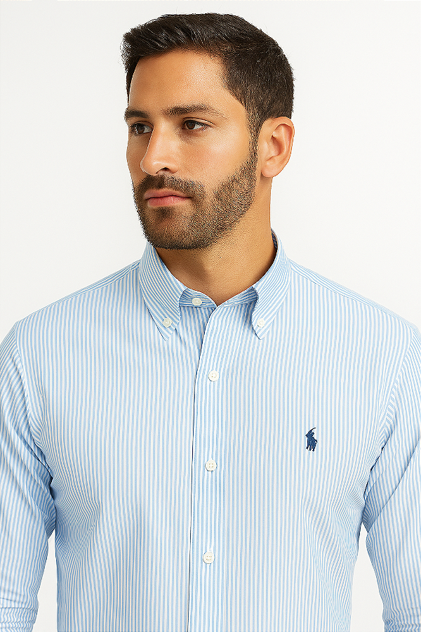 Camisa Ralph Lauren Masculina Listrada Celeste