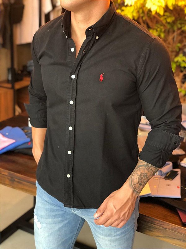 Camisa Oxford Ralph Lauren Masculina Preta