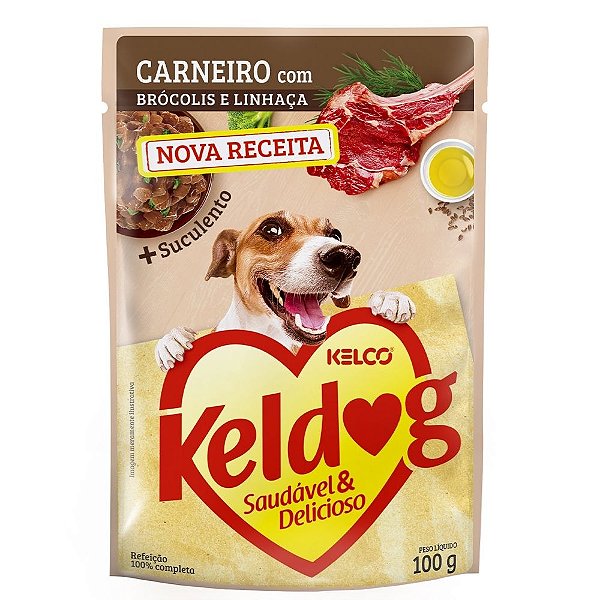 Ração Úmida Keldog Sachê Sabor Carneiro Brócolis e Linhaça