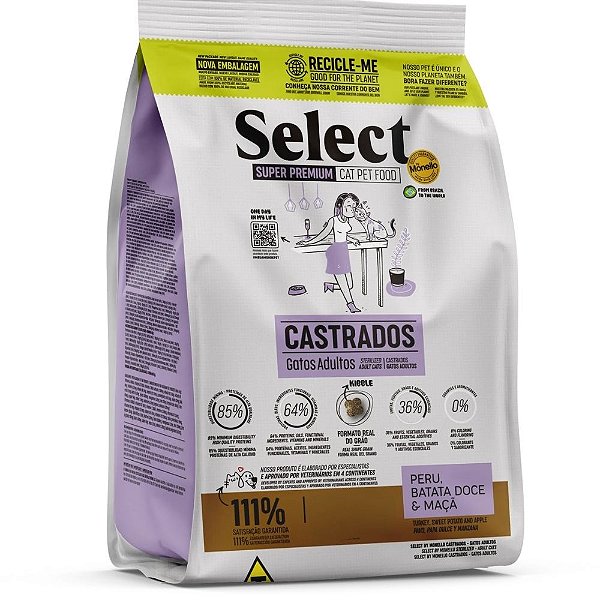 Ração Select Gatos Castrados Sabor Peru, Batata Doce e Maçã 7kg