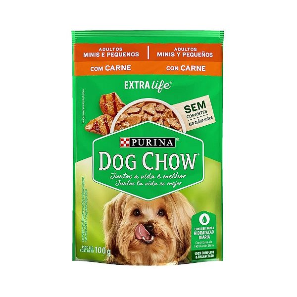 Ração Úmida Dog Chow Adultos Raças Mini e Pequena Sabor Carne Caixa C/15 Und