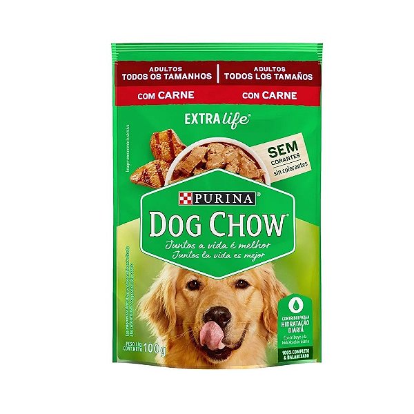 Ração Úmida Dog Chow Adultos Todos os Tamanhos Sabor Carne Caixa C/15 Und