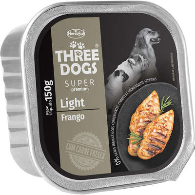 Ração Úmida Three Dogs Super Premium Light para Cães Adultos Sabor Frango 150g