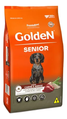 Ração GoldeN Cães Sênior Raças Pequenas Sabor Carne e Arroz 3Kg