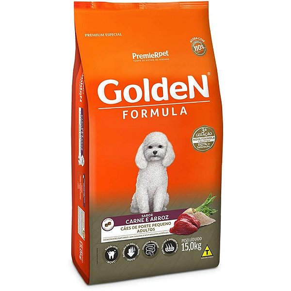 Ração GoldeN Mini Bits Cães Adultos Raças Pequenas Sabor Carne e Arroz 15Kg