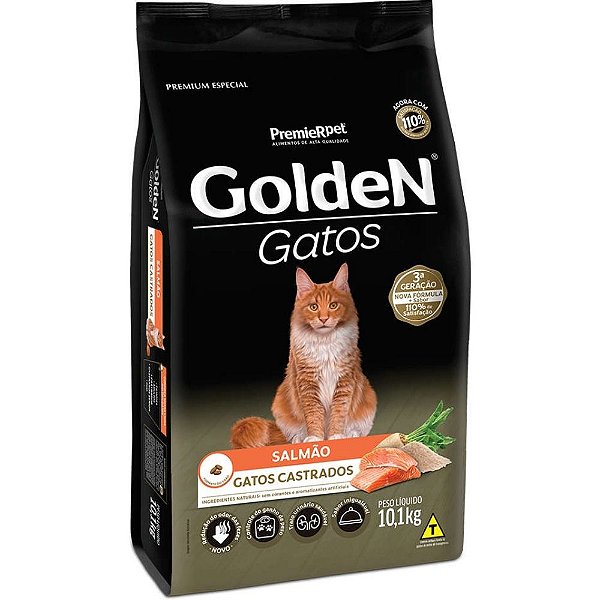 Ração GoldeN Gatos Adultos Castrados Sabor Salmão 10,1 KG