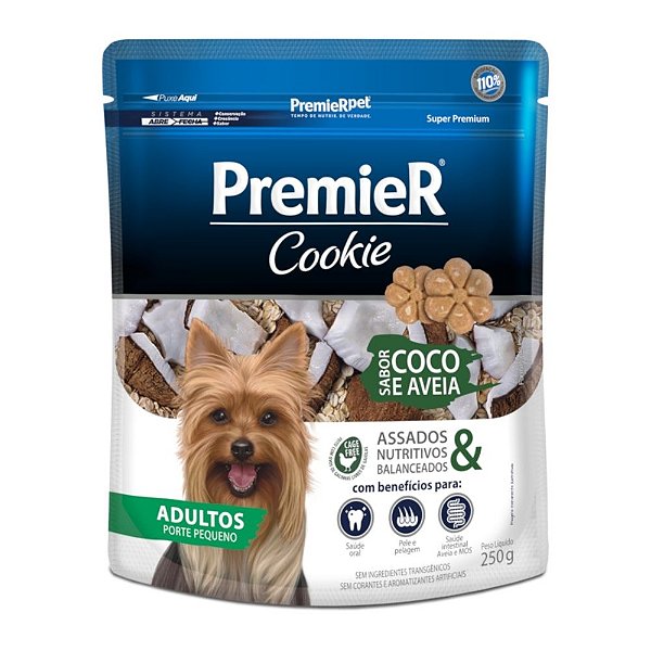 Cookie PremieR Cães Adultos Porte Pequeno Sabor Coco e Aveia 250g