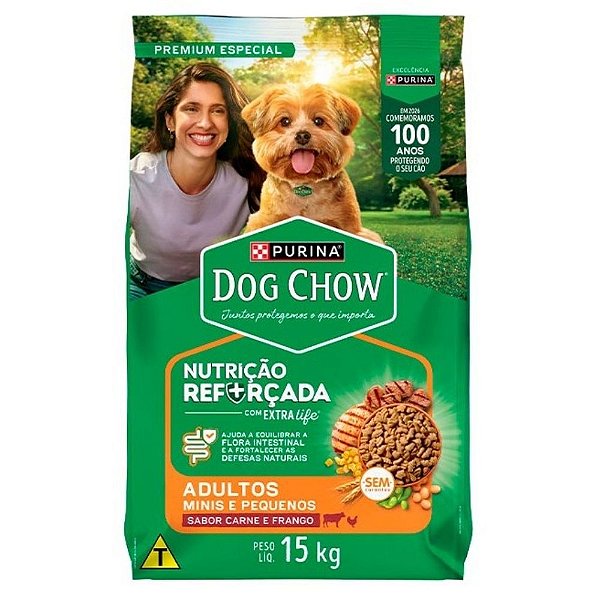 Ração Dog Chow Adultos Minis e Pequenos para Cão Adulto minis e pequenos Sabor Carne & Frango 15kg
