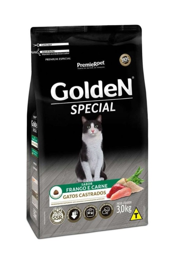 Ração GoldeN Gatos Castrados Special Sabor Frango e Carne 3kg
