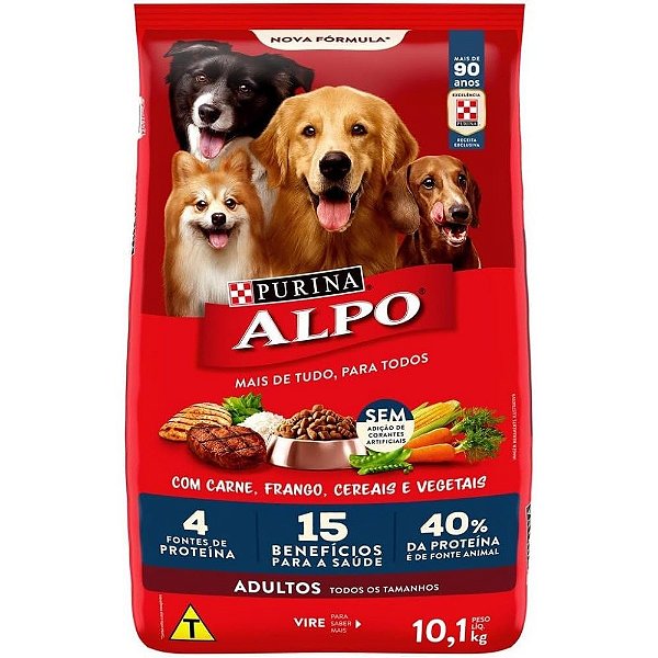 Ração Alpo Cães Adultos Sabor Carne, Frango, Cereais e Vegetais 10,1kg