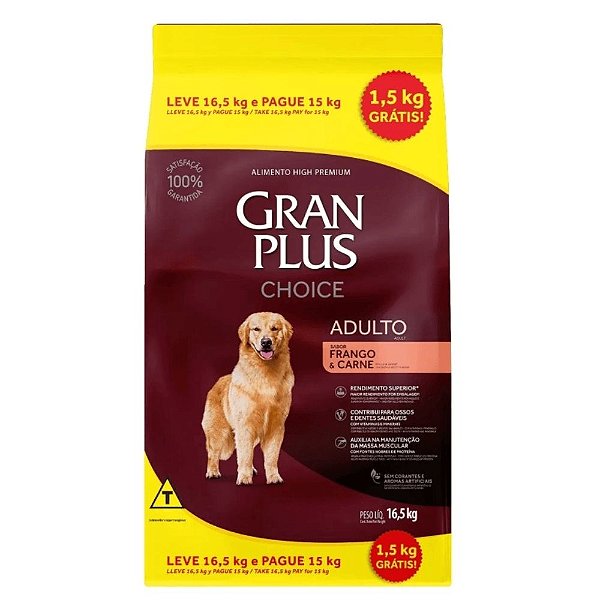 Ração GranPlus Choice Cães Adultos Sabor Frango e Carne 16,5kg