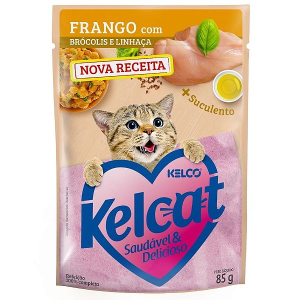 Ração Úmida Kelcat Sachê Sabor Frango Brocolis e Linhaca VR