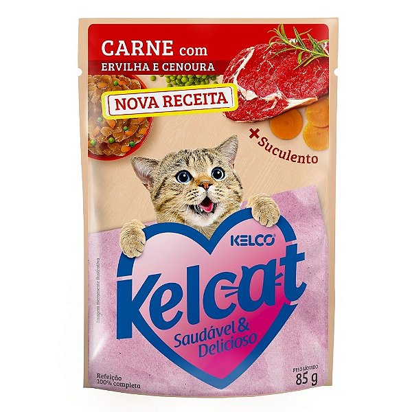 Ração Úmida Kelcat Sachê Sabor Carne com Ervilha e Cenoura VR