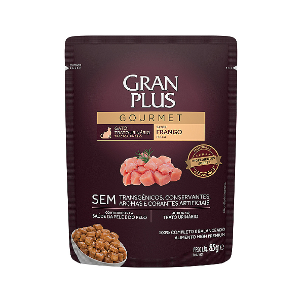 Ração Úmida GranPlus Gourmet Sachê para Gatos Adultos Trato Urinário Sabor Frango - 85g