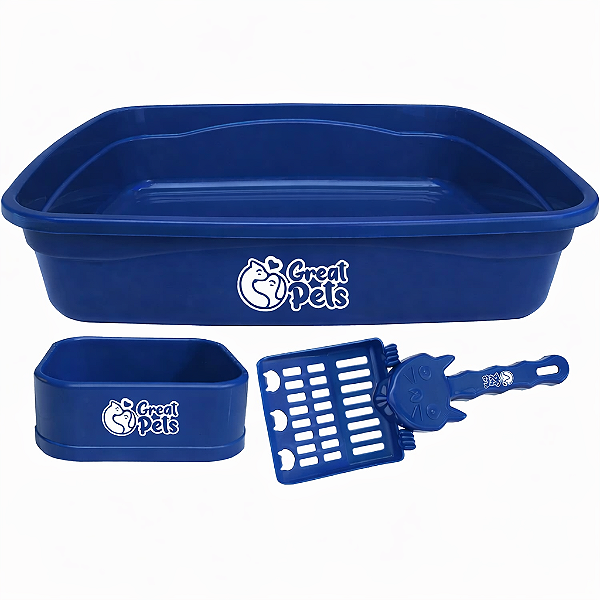 Kit Caixa de Areia Great Pets com Pá e Comedouro para Gatos