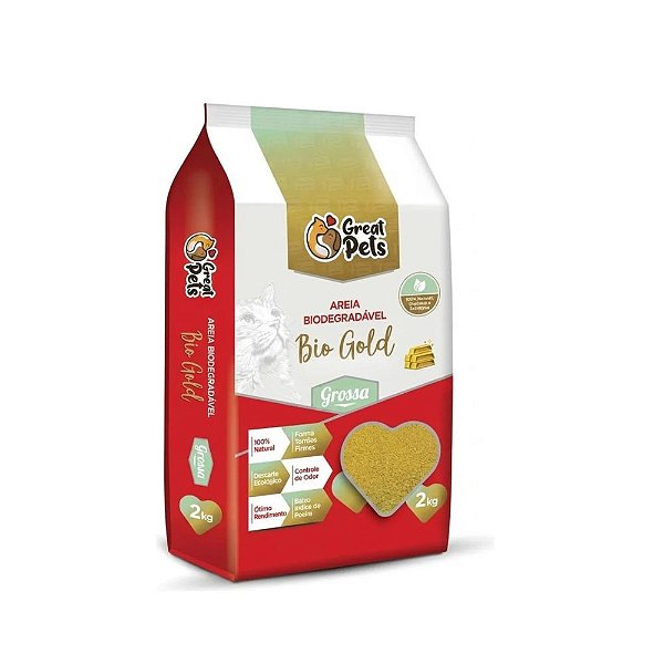 Areia Higiênica Bio Gold Great Pets Biodegradável Grossa 2Kg