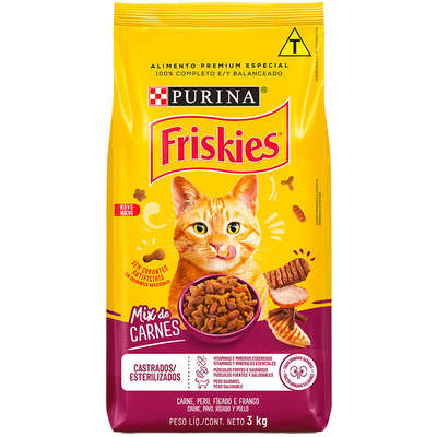 Ração Seca Nestlé Purina Friskies Mix de Carnes para Gatos Castrados 3Kg