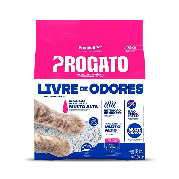 Granulado Sanitário Areia ProGato Branca Livre de Odores 1,8kg