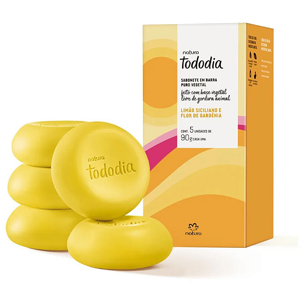 Sabonete Natura tododia limão siciliano e flor de Gardênias em barra 5 unidades 90g cada