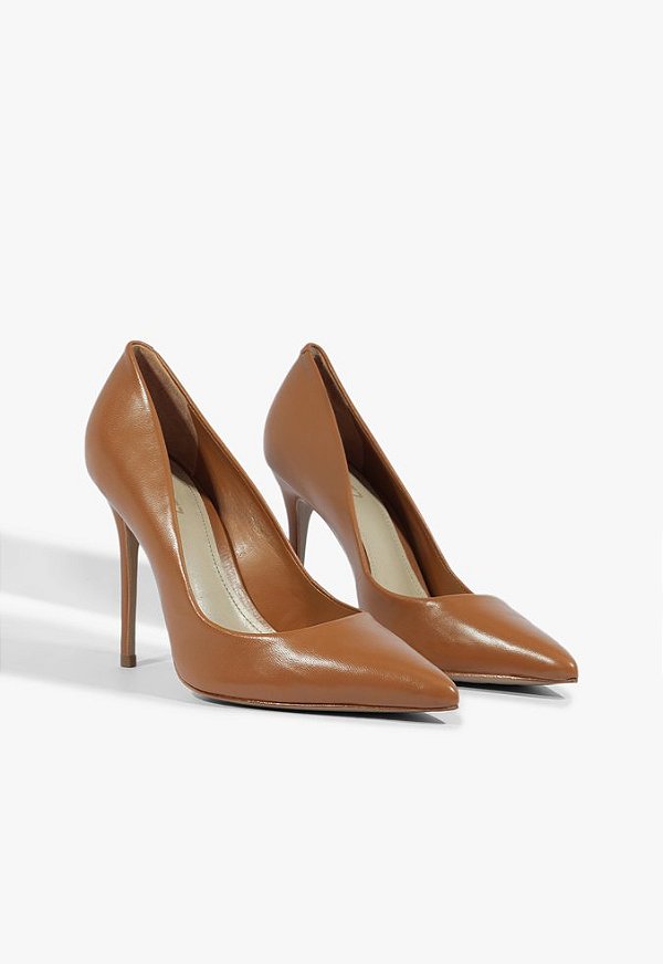 SCHUTZ SCARPIN SALTO FINO COURO MARROM
