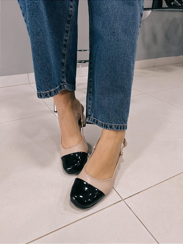 VIA MARTE SLINGBACK NAPA CREME / PRETO