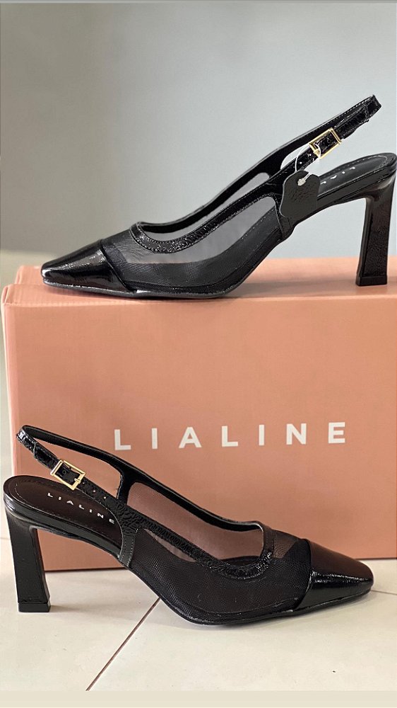 LIA LINE SLINGBACK SALTO VERNIZ BEACH PRETO