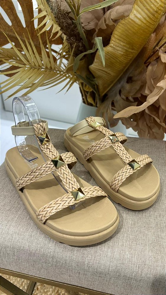 TERRITÓRIO SANDÁLIA PAPETE TRANÇADA BEGE