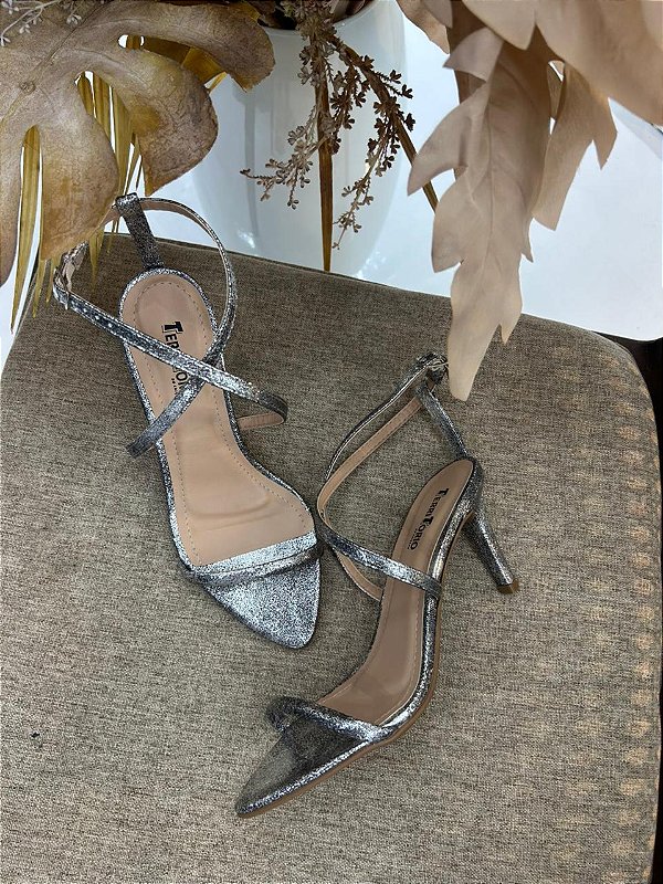 TERRITÓRIO SANDÁLIA SALTO FINO VINTAGE PRATA VELHA