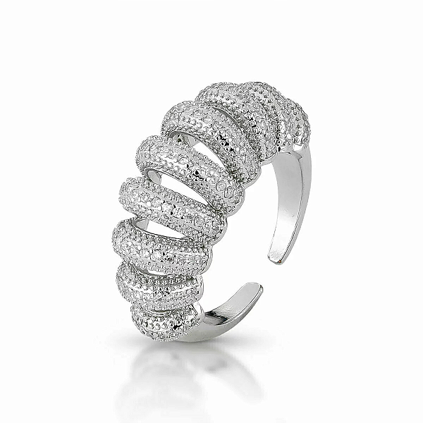 Anel nove linhas rodio e zirconia