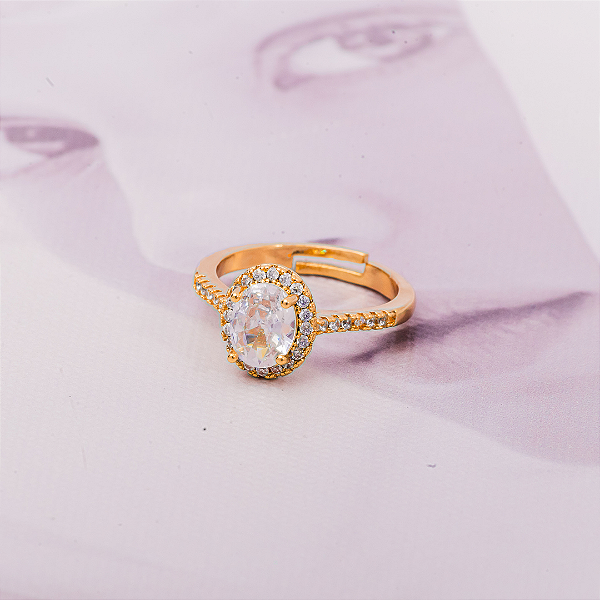 Anel Oval Cristal Dourado