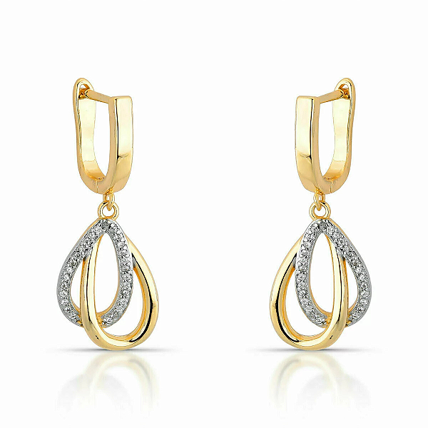 Brinco Argola Pingente duas gotas fecho click